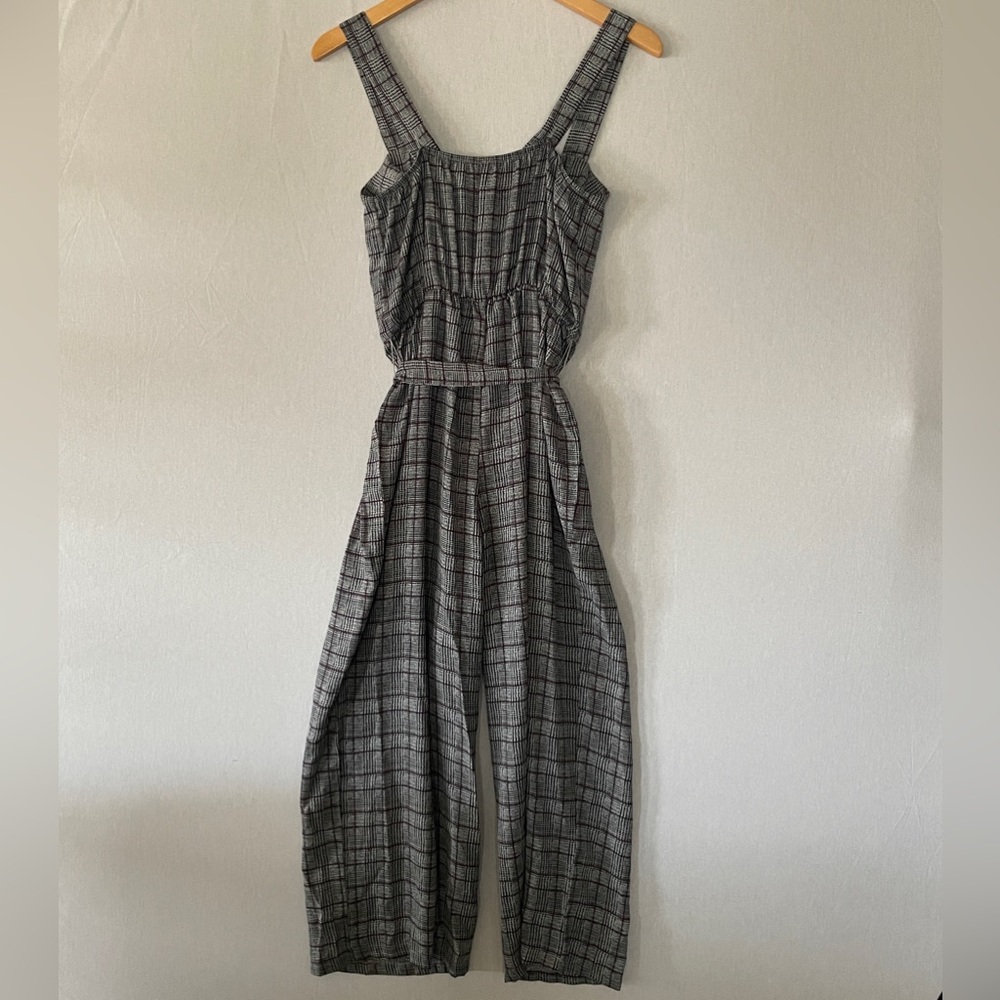 Candie's Size Small Gray Jumpsuit Plaid Wide Pants - Picture 2 of 9